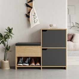 Hanah Home Haven Shoe Bench - Antracita y Roble
